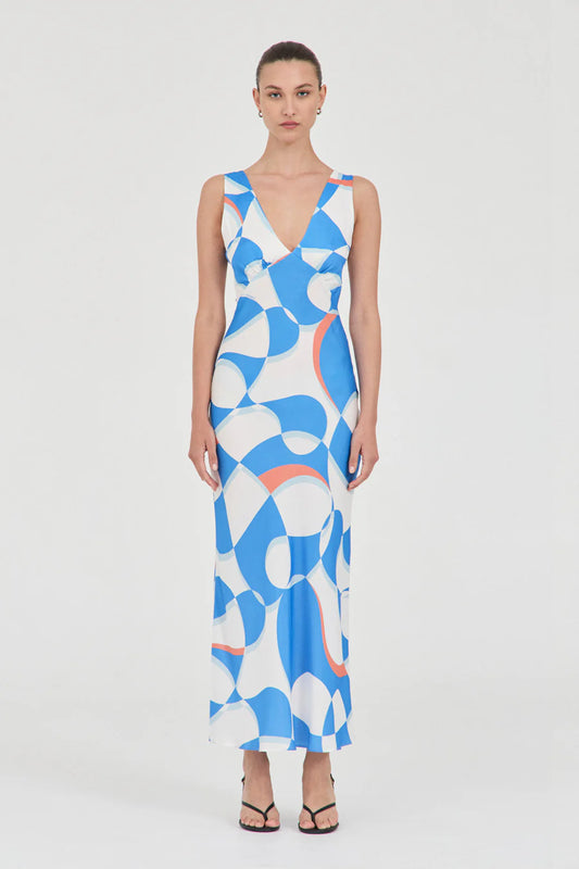 Evelyn Cupro Panel Dress - Wave Print