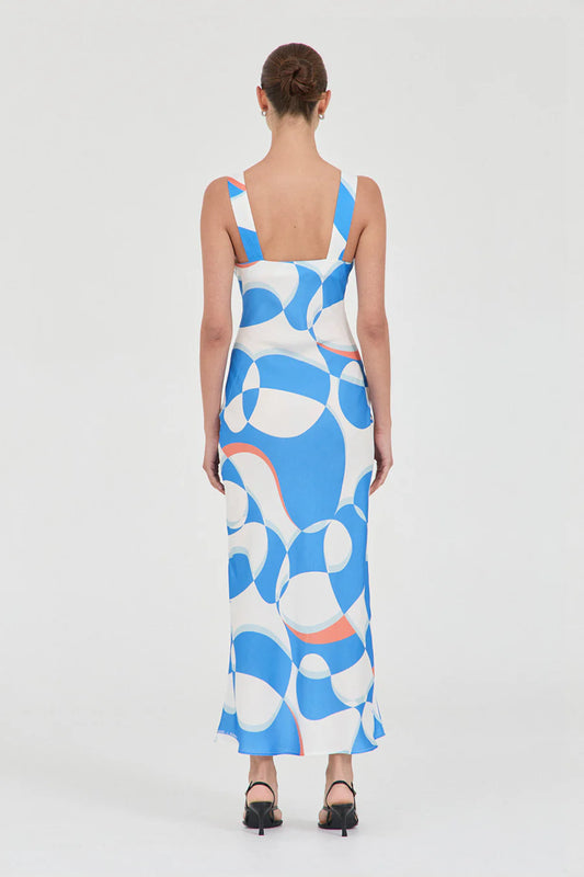 Evelyn Cupro Panel Dress - Wave Print