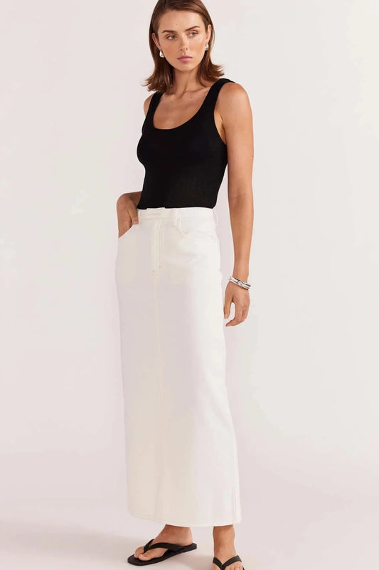 Innes Denim Midi Skirt - White