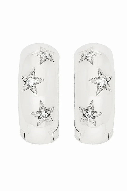 Luminous Star Studded Hoops - Silver