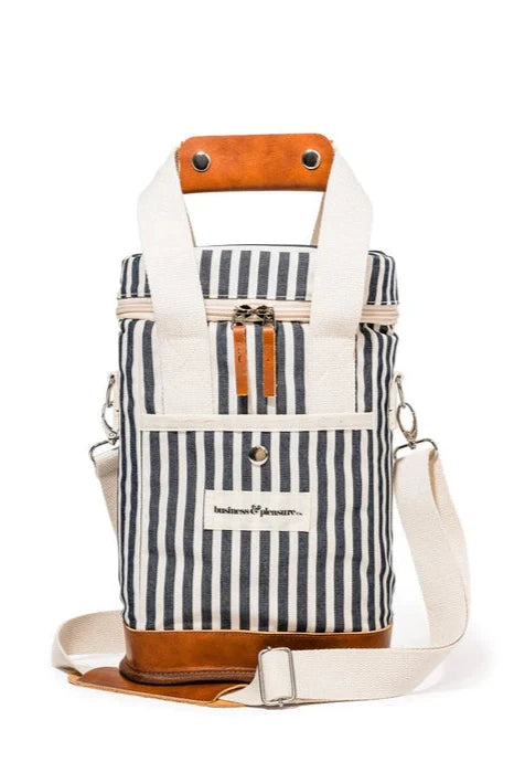 Wine Cooler Tote Bag - Laurens Navy Stripe