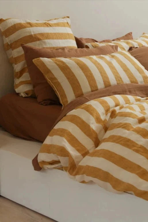 Linen Duvet Set - Queen - Sunflower Stripe