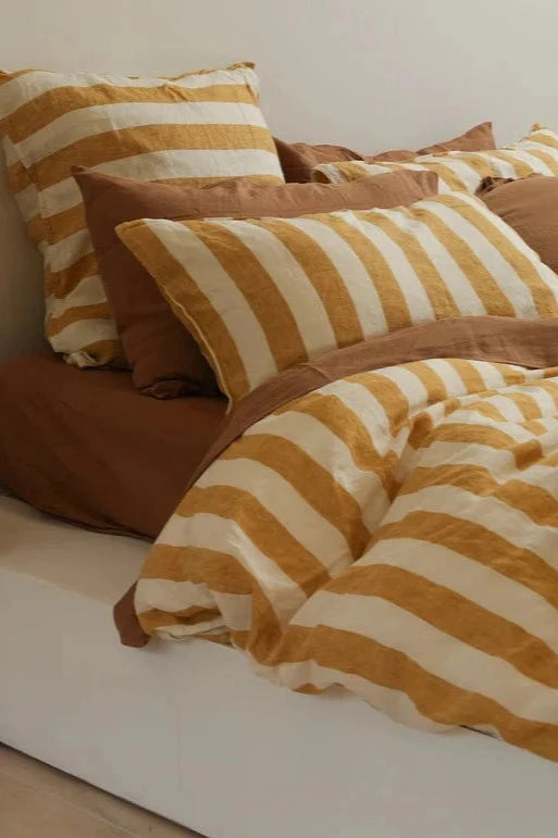 Linen Duvet Set - King Single - Sunflower Stripe