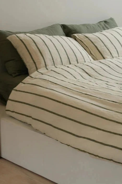 Linen Duvet Set - Queen - Lichen Stripe