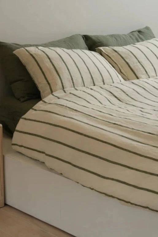 Linen Duvet Set - King - Lichen Stripe