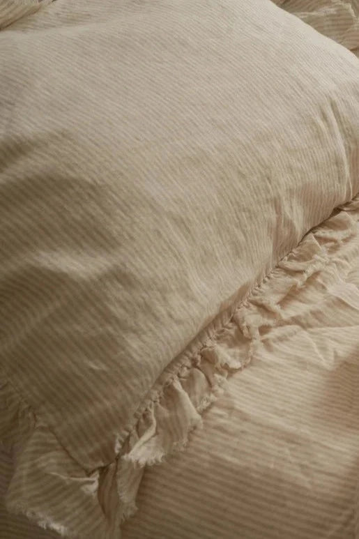 Ruffle Linen Pillowcase - Sand Stripe