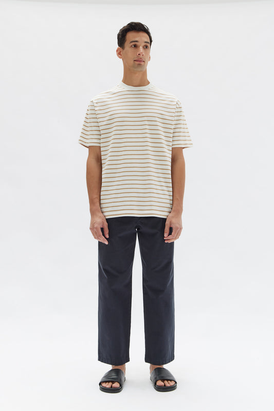 Port Stripe Short Sleeve Tee - Antique White/Tan Stripe