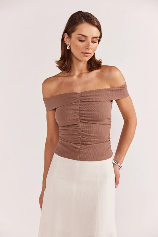 Celia Off Shoulder Top - Latte