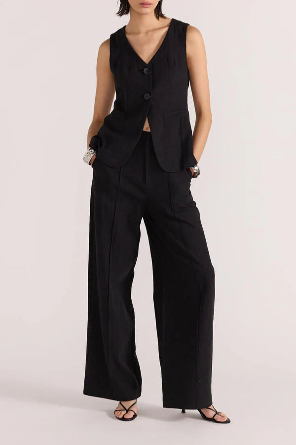 Athena Linen Pants - Black