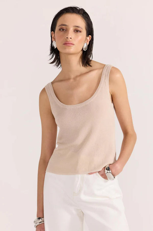 Anna Sheer Knit Tank - Beige