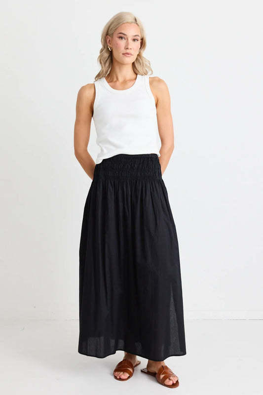 Finch Cotton Waist Maxi Skirt - Black