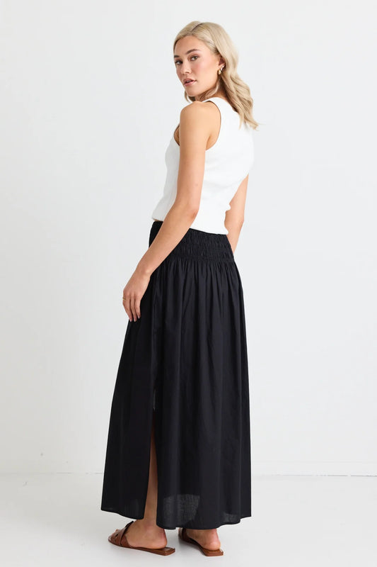 Finch Cotton Waist Maxi Skirt - Black