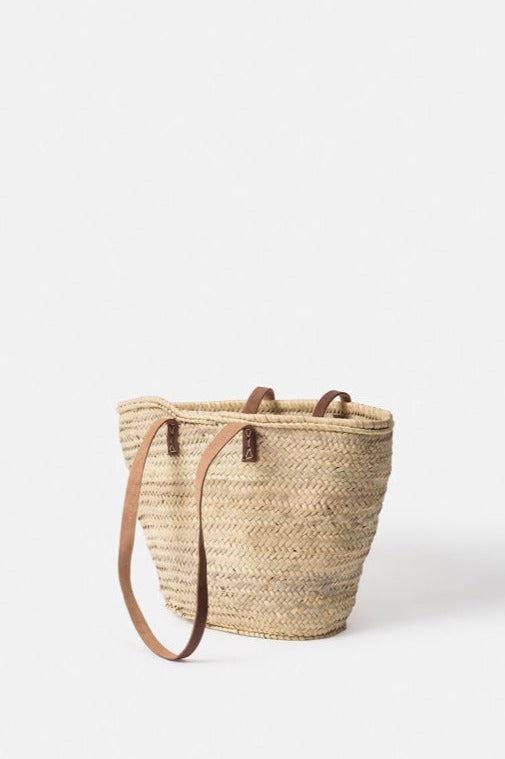 Moroccan Basket W/Long Leather Handle - Large